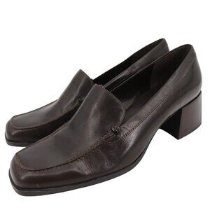 Bandolino VISIONARY Women 8 M Solid Brown Leather Block Heel Shoes Pumps Loafers